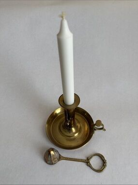 Vintage 5”H Brass Candle Holder with Drip Tray & Candle Snuffer - Gold Finish